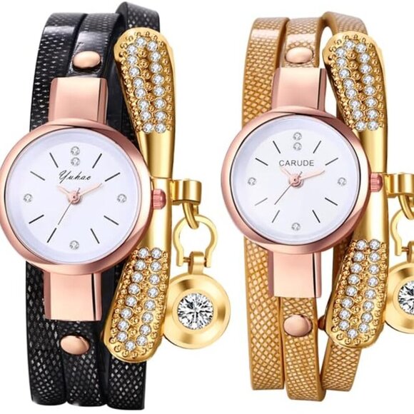 Elegant Women's Wrap Bracelet Watch with Rhinestone and Multilayer Leather - Picture 7 of 7